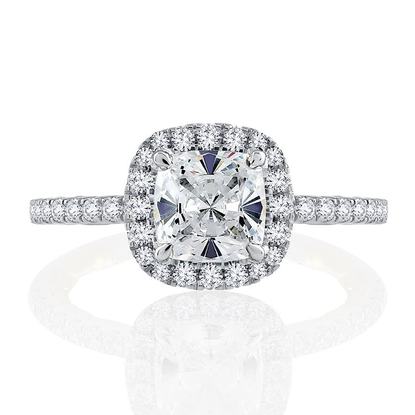 Classic Two Tone Halo Cushion Cut Diamond Engagement Ring