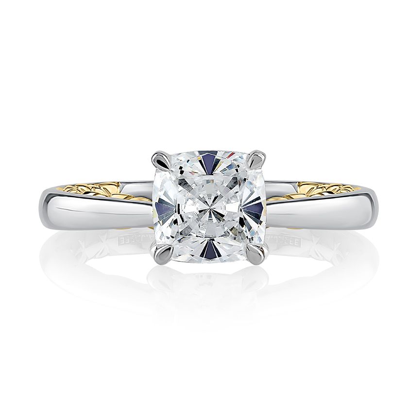 Elegant Two Tone Knife Edge Cushion Cut Diamond Engagement Ring
