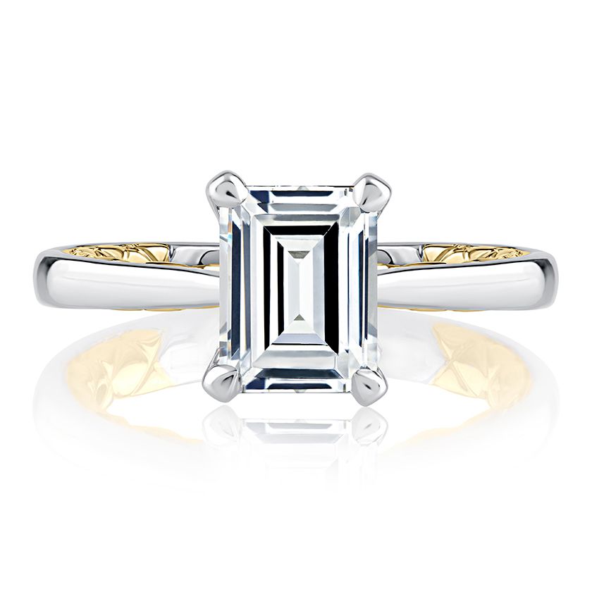 Classic Two Tone Emerald Cut Diamond Engagement Ring