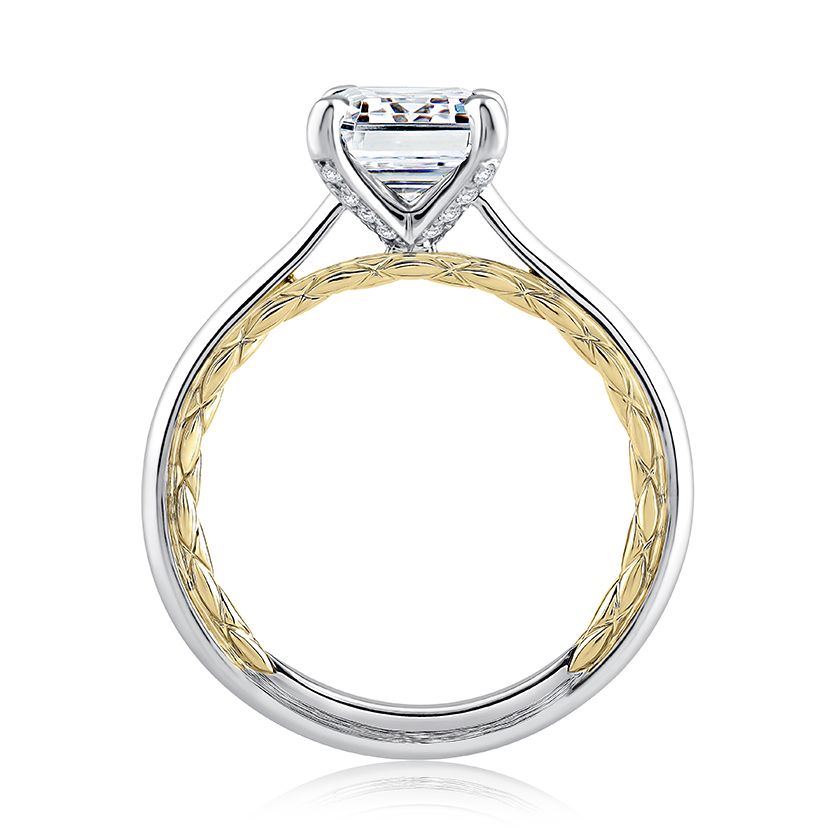 Classic Two Tone Emerald Cut Diamond Engagement Ring