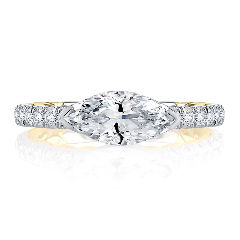 Two Tone East West Marquise Cut Diamond Engagement Ring 