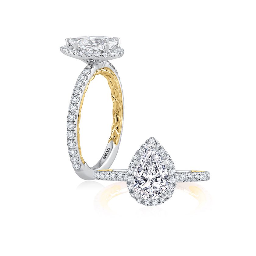 Classic Two Tone Halo Pear Cut Diamond Engagement Ring