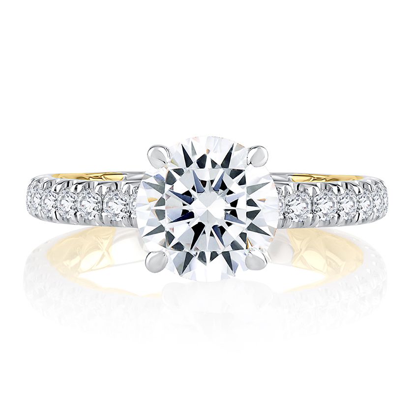 Contemporary Two Tone Round Cut Diamond Engagement Ring