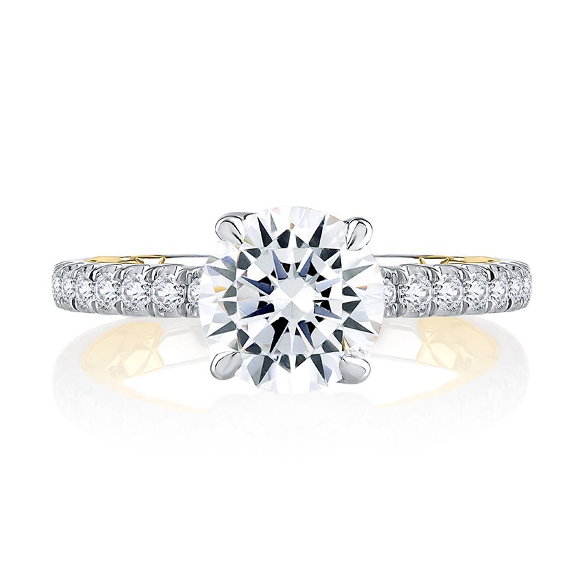 Crossover Prong Two Tone Round Cut Diamond Engagement Ring