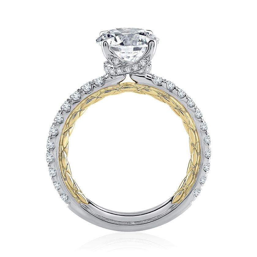 Crossover Prong Two Tone Round Cut Diamond Engagement Ring