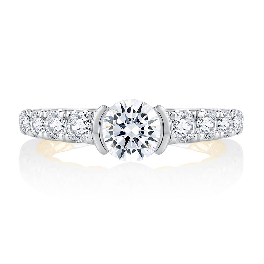 Half Bezel Two Tone Round Cut Diamond Engagement Ring