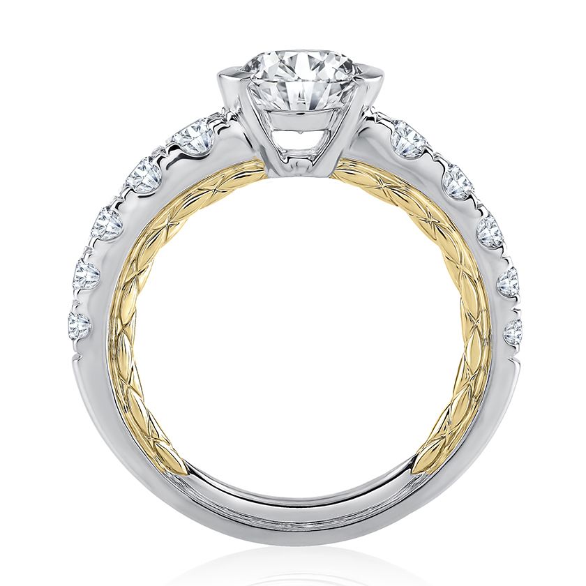 Half Bezel Two Tone Round Cut Diamond Engagement Ring