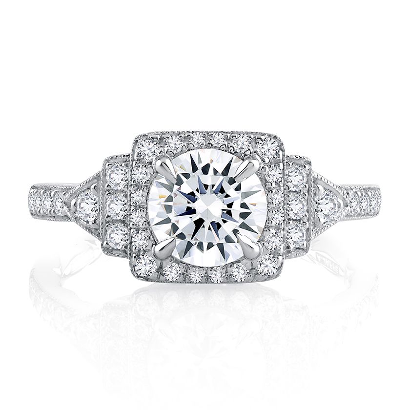 Vintage Inspired Halo Round Cut Diamond Engagement Ring