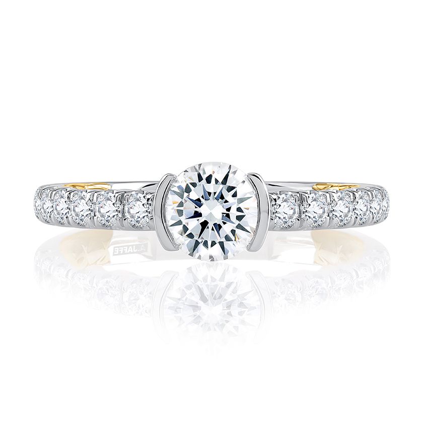 Modern Half Bezel Two Tone Round Cut Diamond Engagement Ring