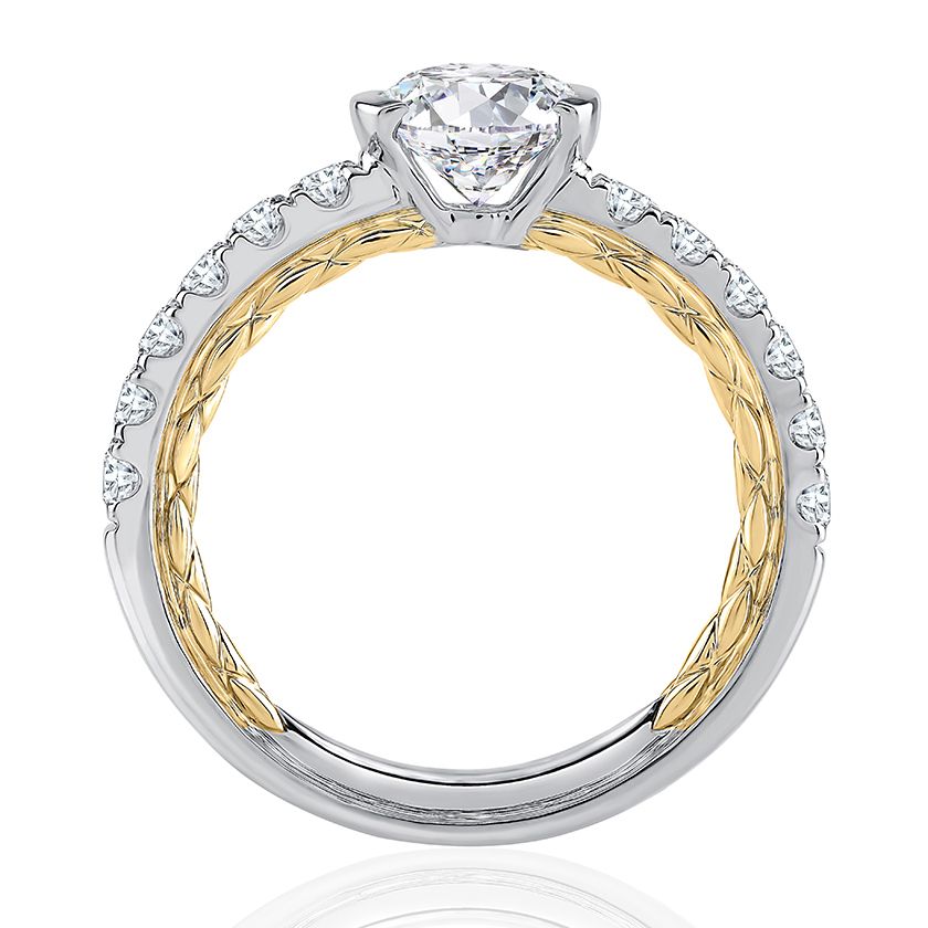 Modern Half Bezel Two Tone Round Cut Diamond Engagement Ring