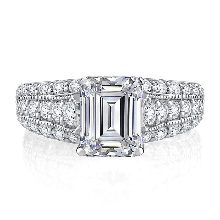 Modern Triple Row Emerald Cut Diamond Engagement Ring