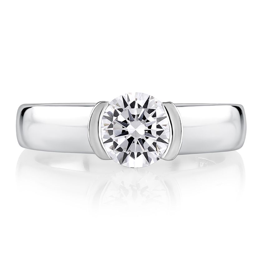 Modern Half Bezel Round Cut Diamond Engagement Ring