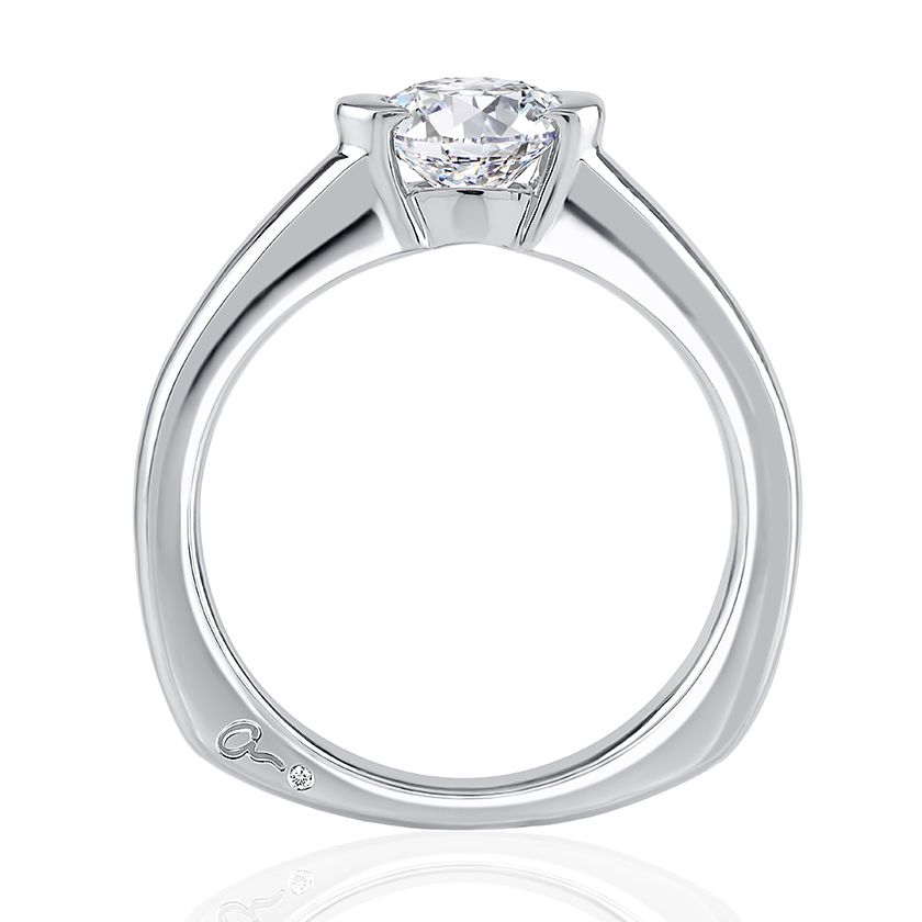 Modern Half Bezel Round Cut Diamond Engagement Ring