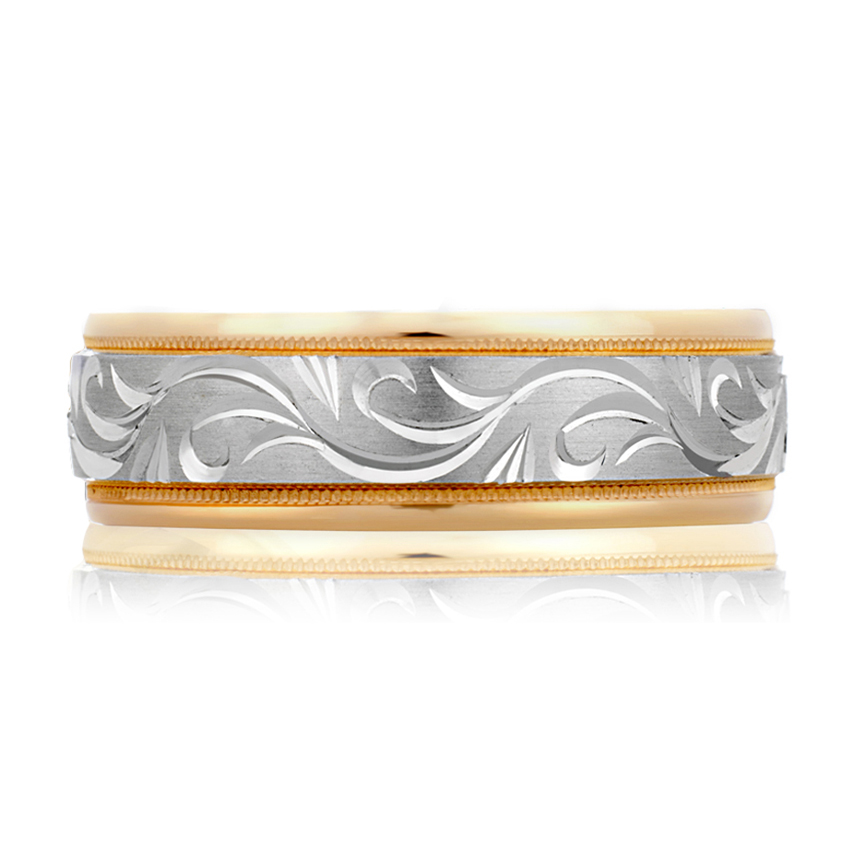 Intricate Detailed Two Tone Milgrain Men's Wedding Band