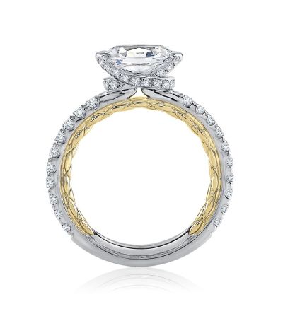 Two Tone East West Half Bezel Oval Cut Engagement Ring