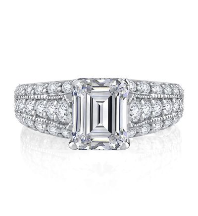 Modern Triple Row Emerald Cut Diamond Engagement Ring