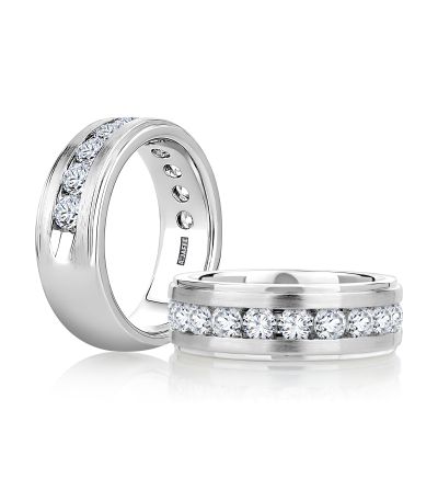 10 Stone Satin Channel Set Diamond Band with High Polish Edges