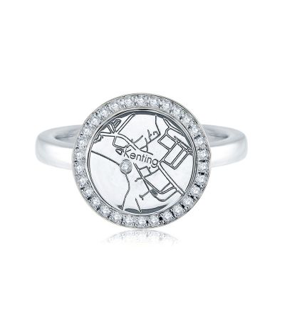 Sterling Silver Circle Map Ring with diamonds | A JAFFE