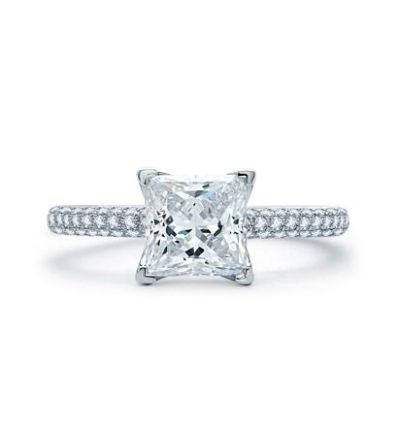 Delicate Pave Princess Cut Quilted Engagement Ring