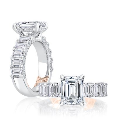 Emerald Cut Diamond Engagement Ring with Emerald Diamond Accents Band