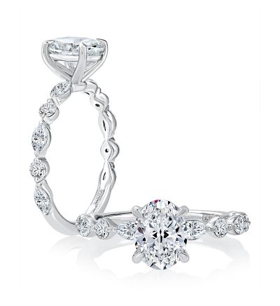 Floating Alternating Round and Marquise Diamond Engagement Ring
