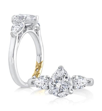 Three Stone Pear Cut Diamond Engagement Ring