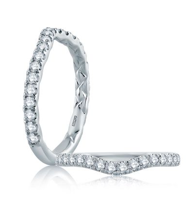Classic Diamond Pavé Curved Wedding Band with Quilted Interior