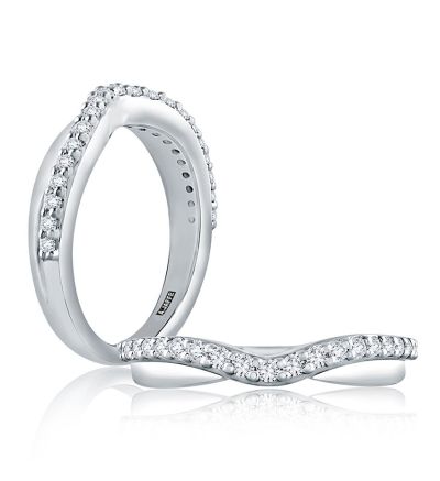 Curved Diamond and Polished Wedding Band