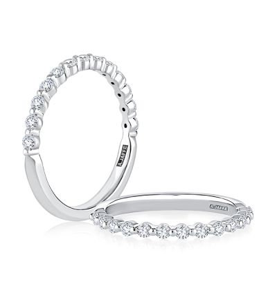 Delicate Shared Single Prong Halfway Diamond Wedding Band