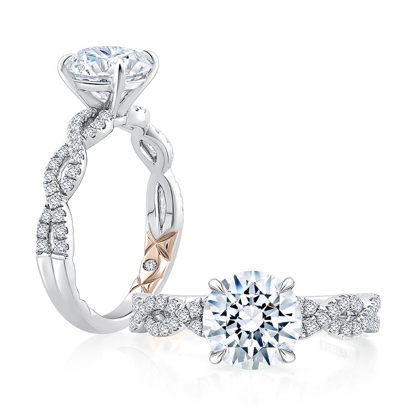 Round Cut Pave Diamond Scalloped Crossover Engagement Ring