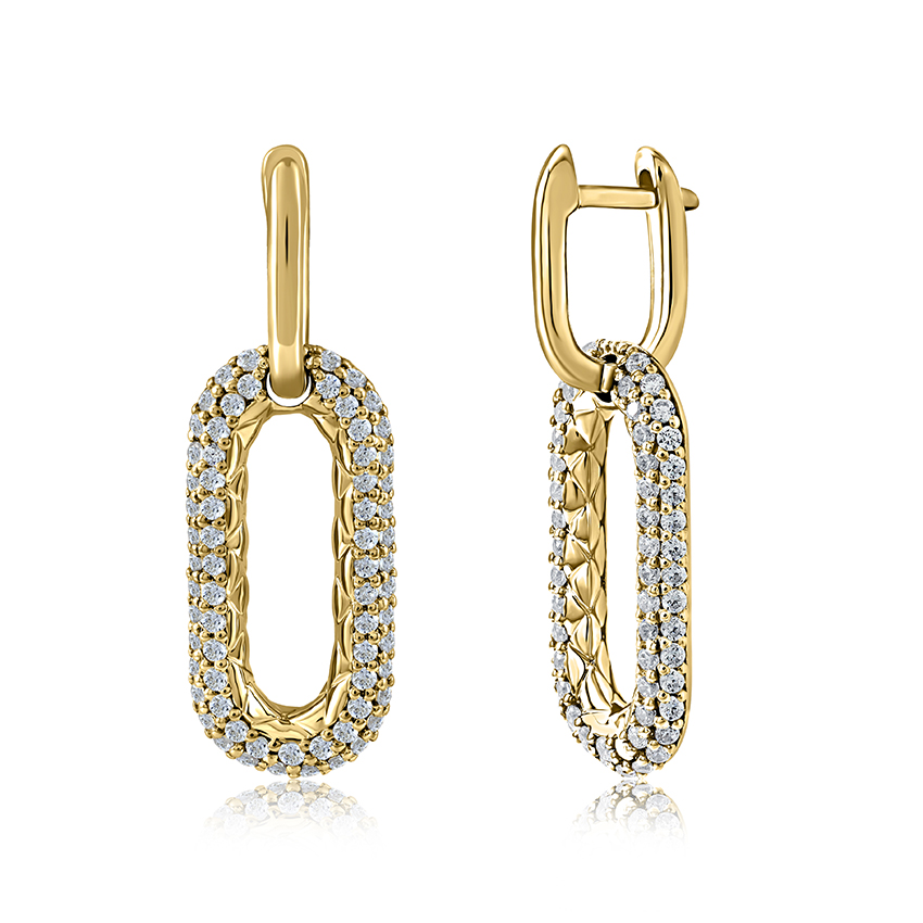 Small hoop earrings with quilted pattern and diamonds