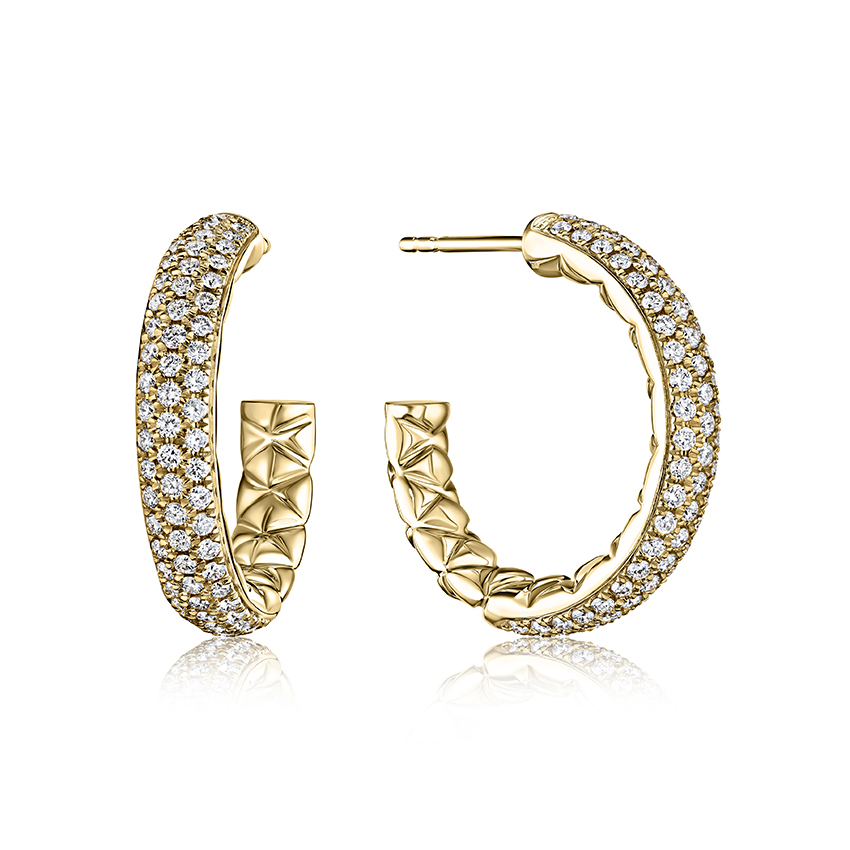 Large  Pavé Diamond Hoops with Quilted Interior