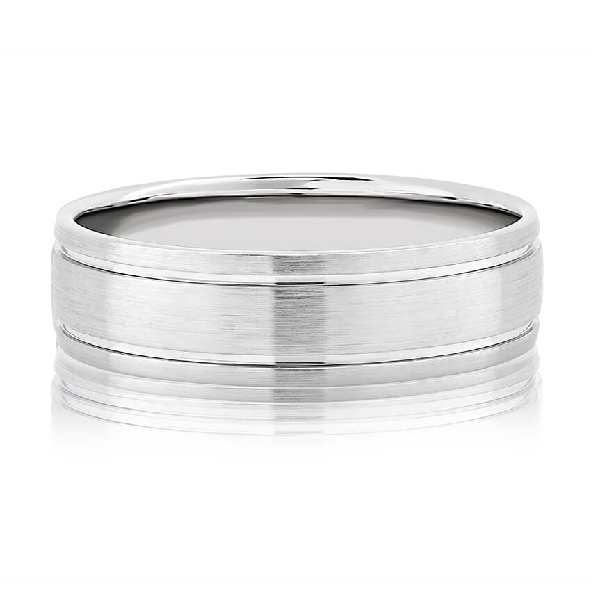Matte Platinum Men's Wedding Band with Polished Vertical Lines