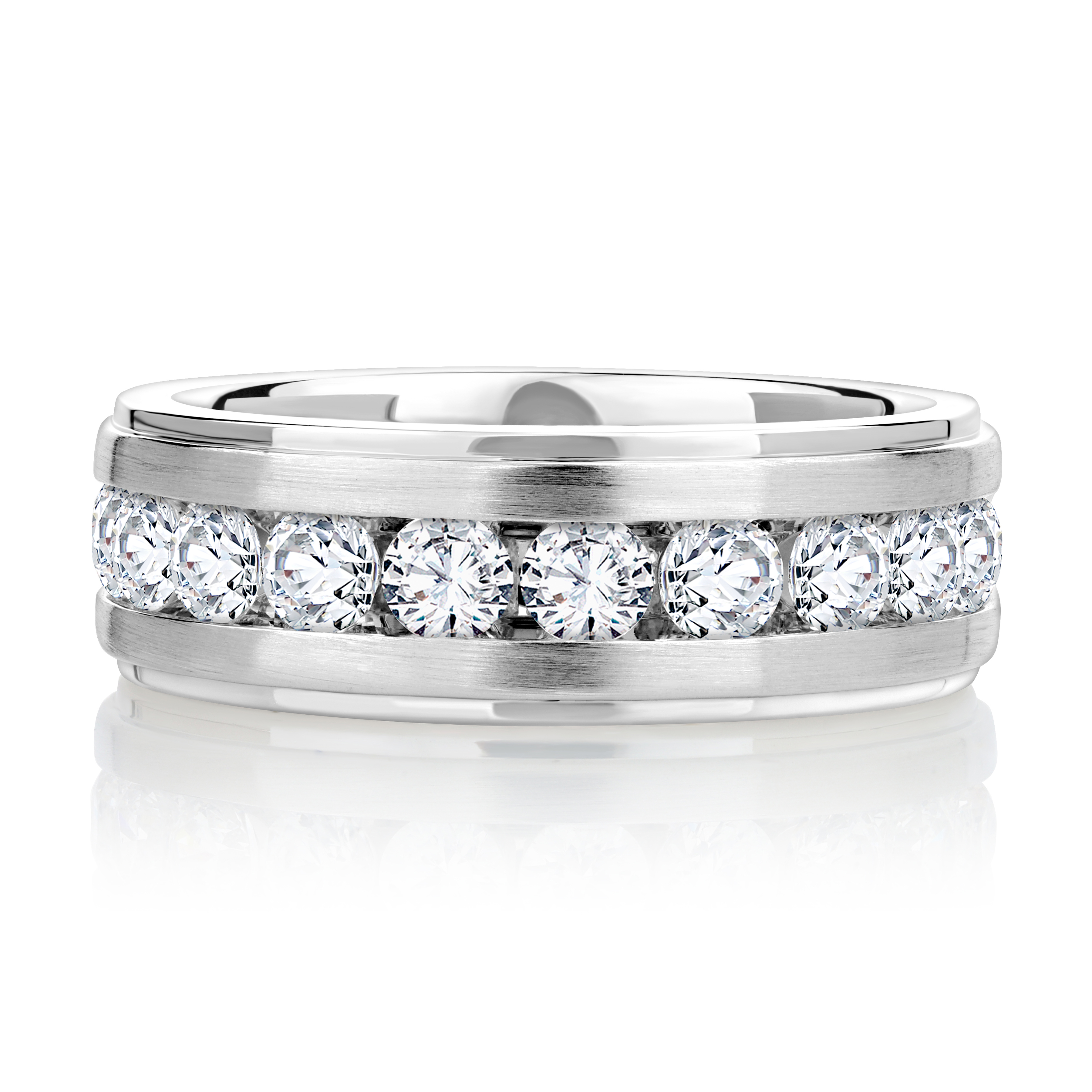 10 Stone Satin Channel Set Diamond Band with High Polish Edges