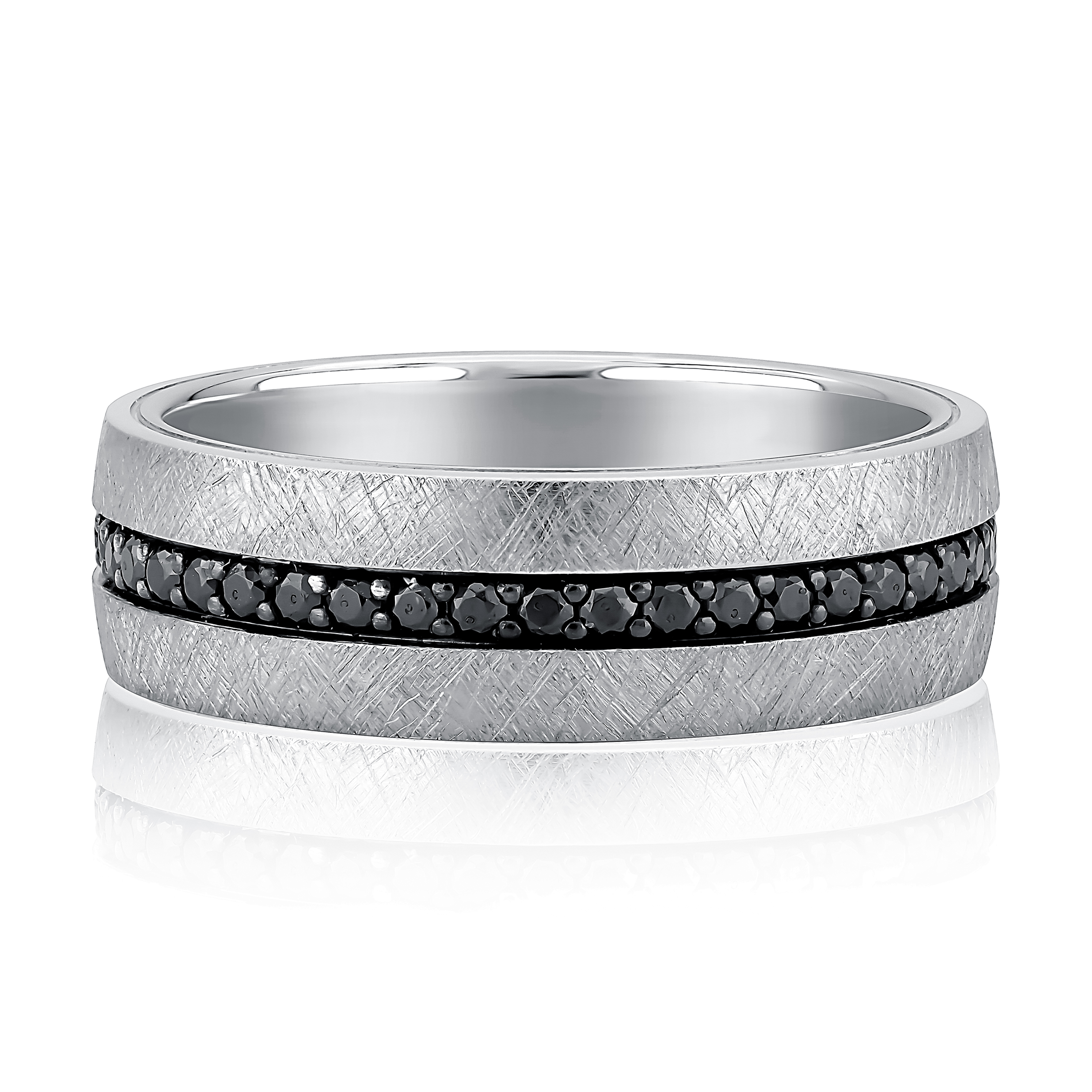 Scratch Finish Prong Set Black Diamond Eternity Band with True Two Tone Interior