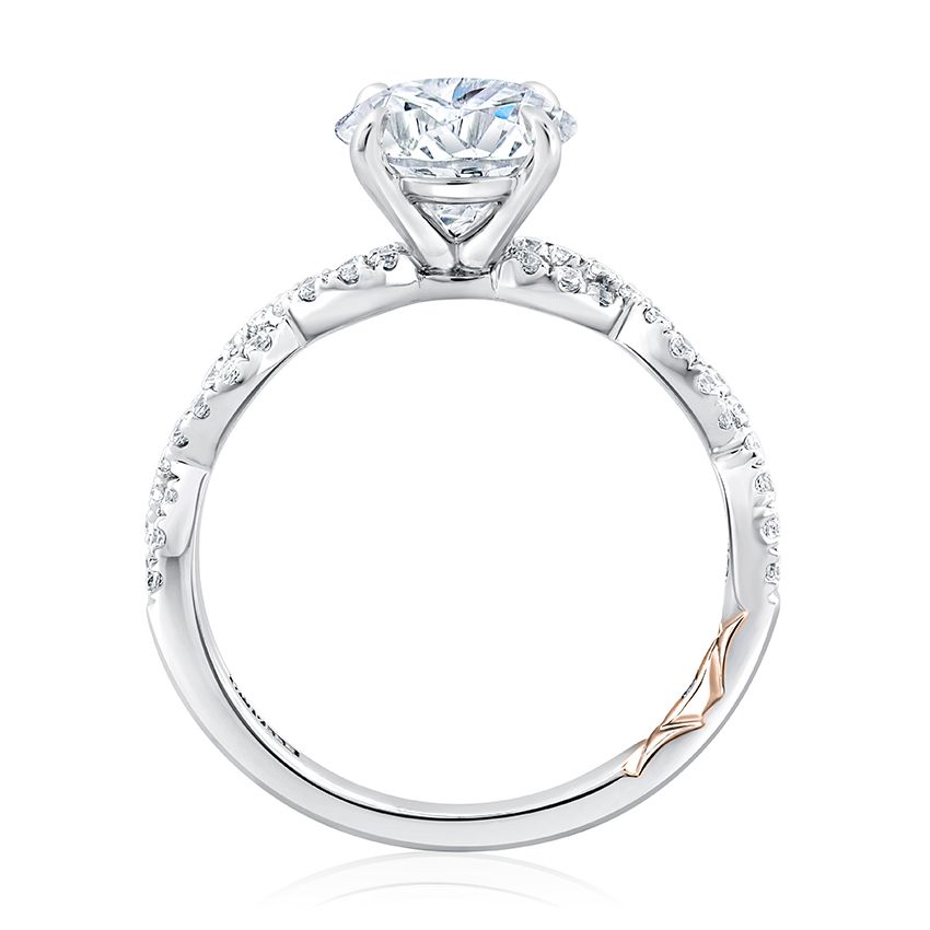 Round Cut Pave Diamond Scalloped Crossover Engagement Ring
