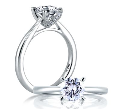 Center Diamond Studded Prong Engagement Ring
