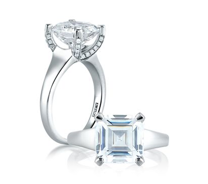 Modern Asscher Cut with Diamond Studded Center Prongs Engagement Ring