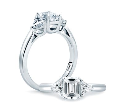 Classic Three Stone Emerald Cut Center Engagement Ring