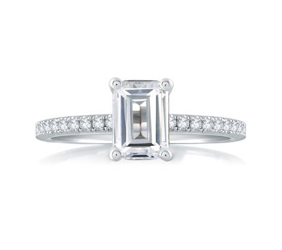Classic Emerald Cut Center Micro Pave Engagement Ring