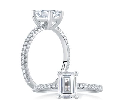Classic Emerald Cut Center Micro Pave Engagement Ring