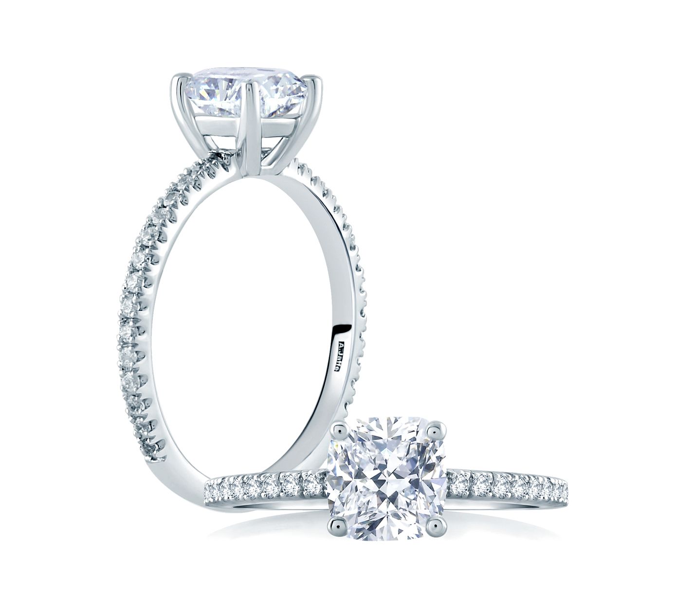 Classic Cushion Cut Center Micro Pave Engagement Ring