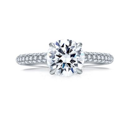 Delicate Pave Round Diamond Center Quilted Engagement Ring
