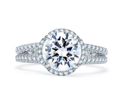 Quilted Split Shank Single Row Round Halo Engagement Ring