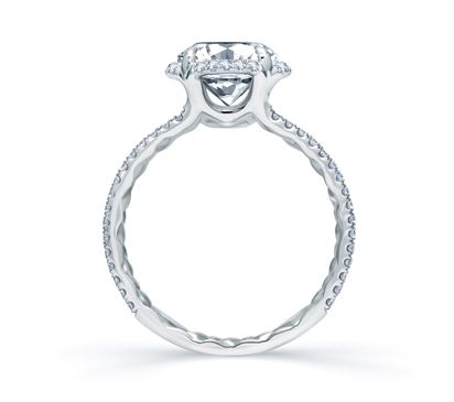 Quilted Split Shank Single Row Round Halo Engagement Ring