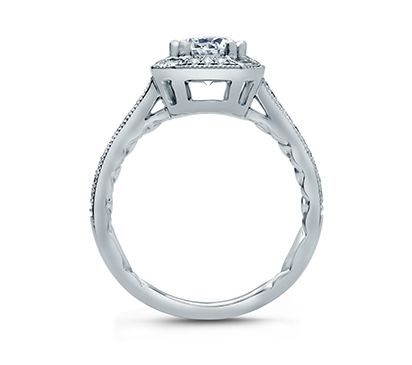 Baguette Accent Halo Modern Vintage Engagement Ring