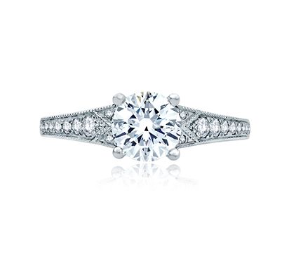 Deco Inspired Graduated Shank Modern Vintage Engagement Ring
