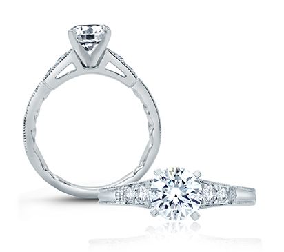 Graduated Diamond Shank Modern Vintage Engagement Ring