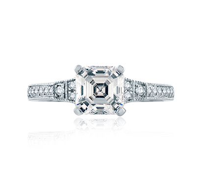 Art Deco Style .50 Carat Asscher-Cut Diamond and Sapphire Engagement Ring