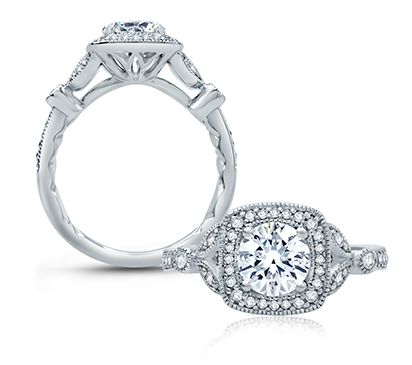 Floral Inspired Modern Vintage Halo Engagement Ring